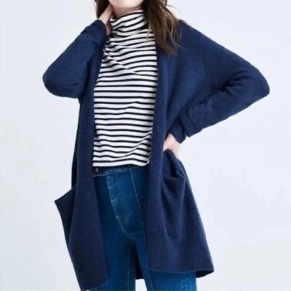 Madewell Ryder Navy Blue Alpaca Marino Wool Blend Open Front Pocket Cardigan